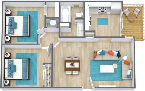 Floor plan for 2 beds, 1 bath, 1074 sqft